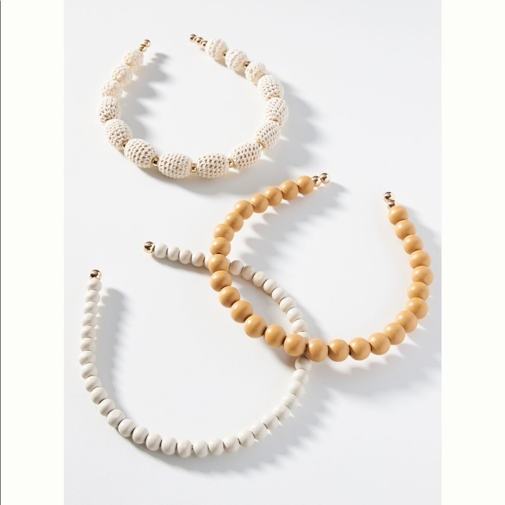 Wood-beaded headband set